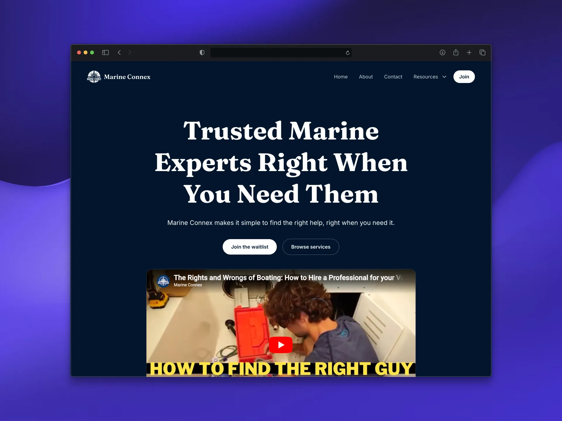 Marine Connex — marketing site screenshot